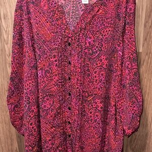 Catherines Vibrant Pink and Black Paisley Blouse